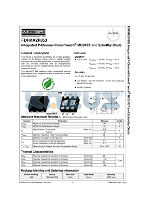 FDFMA2P853_06 datasheet - Integrated P-Channel PowerTrench^ MOSFET and Schottky Diode