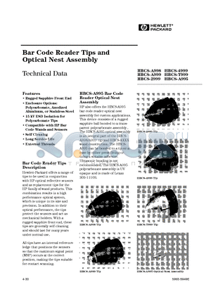 HBCS-A995 datasheet - Bar Code Reader Tips and Optical Nest Assembly