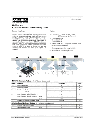 FDFS6N303 datasheet - N-Channel MOSFET with Schottky Diode