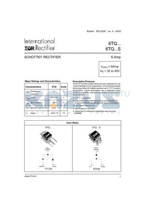 6TQ040 datasheet - SCHOTTKY RECTIFIER