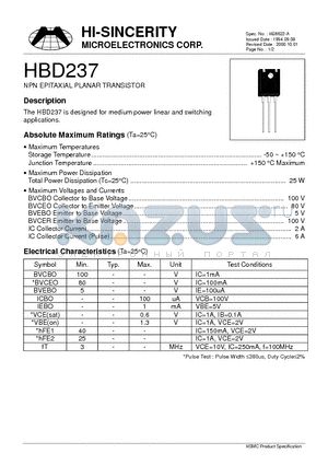 HBD237 datasheet - NPN EPITAXIAL PLANAR TRANSISTOR