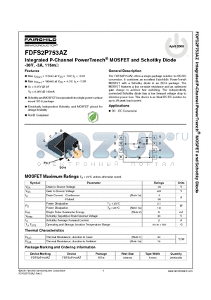 FDFS2P753AZ_08 datasheet - Integrated P-Channel PowerTrench^ MOSFET and Schottky Diode -30V, -3A, 115mY