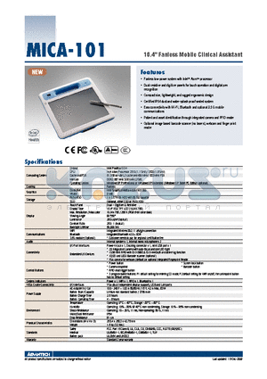 MICA-101 datasheet - 10.4 Fanless Mobile Clinical Assistant