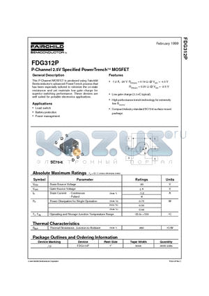 FDG312P datasheet - P-Channel 2.5V Specified PowerTrench MOSFET