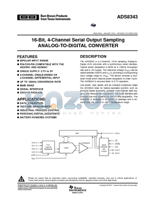 ADS8343E datasheet - 16-Bit, 4-Channel Serial Output Sampling ANALOG-TO-DIGITAL CONVERTER