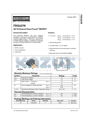 FDG327N datasheet - 20V N-Channel PowerTrench MOSFET