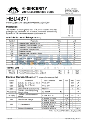 HBD437T datasheet - COMPLEMENTARY SILICON POWER TRANSISTORS