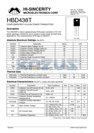 HBD438T datasheet - COMPLEMENTARY SILICON POWER TRANSISTORS