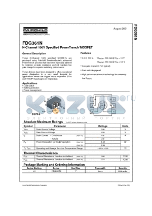 FDG361N datasheet - N-Channel 100V Specified PowerTrenchMOSFET