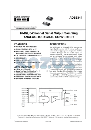 ADS8344EB datasheet - 16-Bit, 8-Channel Serial Output Sampling ANALOG-TO-DIGITAL CONVERTER