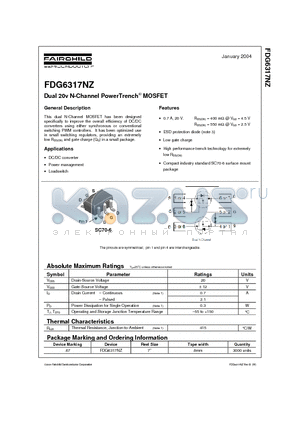 FDG6317NZ datasheet - Dual 20v N-Channel PowerTrench MOSFET