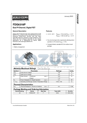 FDG6318P datasheet - Dual P-Channel, Digital FET