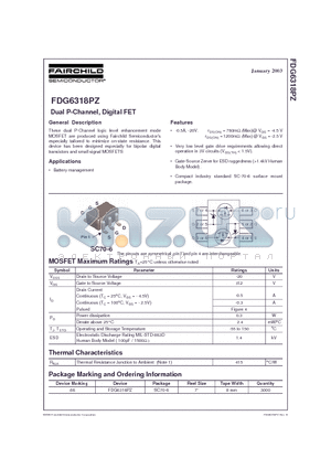 FDG6318PZ datasheet - Dual P-Channel, Digital FET