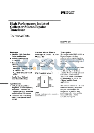 HBFP-0420-TR2 datasheet - High Performance Isolated Collector Silicon Bipolar Transistor