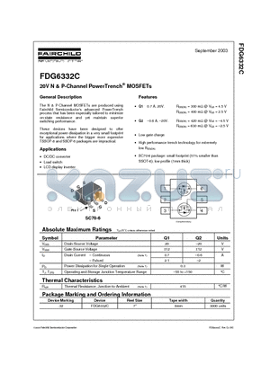 FDG6332C datasheet - 20V N & P-Channel PowerTrench MOSFETs