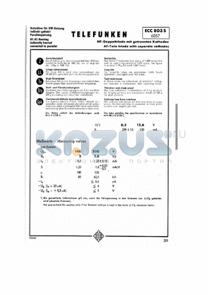 ECC803S datasheet - NF DOPPELTRIODE MIT GETRENNTEN KATHODEN AF TWIN TRIODE  WITH SEPARATE CATHODES