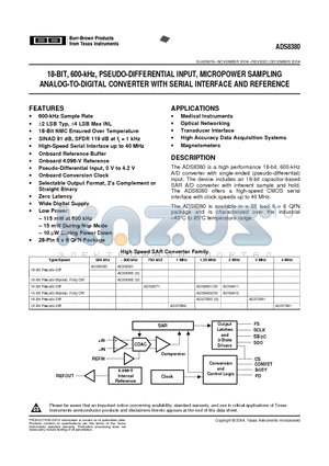 ADS8380 datasheet - 18-BIT, 600-kHz, PSEUDO-DIFFERENTIAL INPUT, MICROPOWER SAMPLING ANALOG-TO-DIGITAL CONVERTER WITH SERIAL INTERFACE AND REFERENCE