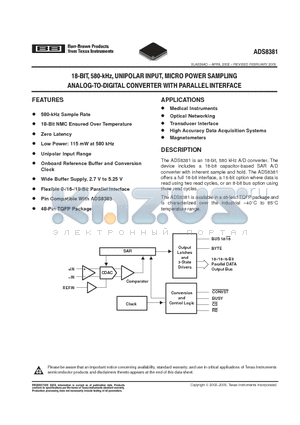 ADS8381IB datasheet - 18-BIT, 580-kHz, UNIPOLAR INPUT, MICRO POWER SAMPLING ANALOG-TO-DIGITAL CONVERTER WITH PARALLEL INTERFACE