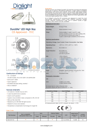 HBGCMP-70C datasheet - DuroSite^ LED High Bay