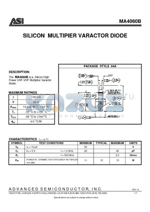 MA4060B datasheet - SILICON MULTIPIER VARACTOR DIODE