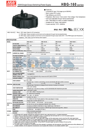 HBG-160 datasheet - 160W Single Output Switching Power Supply