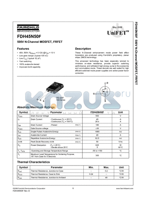 FDH45N50F datasheet - 500V N-Channel MOSFET, FRFET