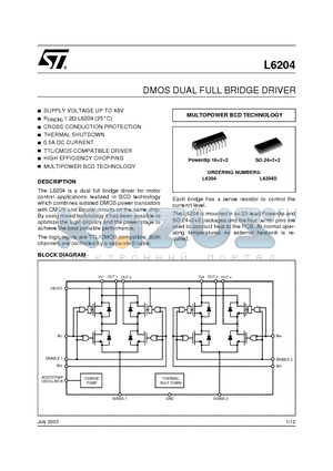 L6204D datasheet - DMOS DUAL FULL BRIDGE DRIVER
