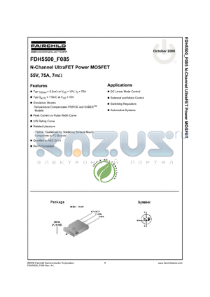 FDH5500_F085 datasheet - N-Channel UltraFET Power MOSFET Solenoid and Motor Control