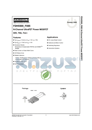 FDH5500_F0850_08 datasheet - N-Channel UltraFET Power MOSFET