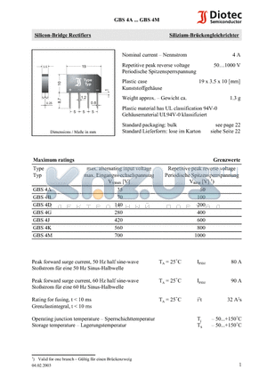 GBS4G datasheet - Silicon-Bridge Rectifiers