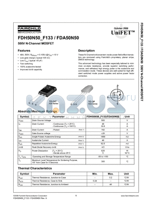 FDH50N50_F133 datasheet - 500V N-Channel MOSFET