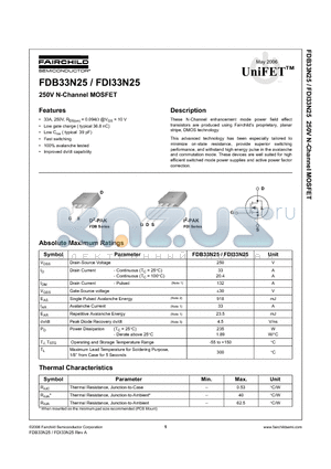 FDI33N25 datasheet - 250V N-Channel MOSFET