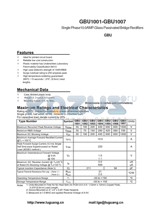 GBU1001 datasheet - Single Phase10.0AMP.Glass Passivated Bridge Rectifiers