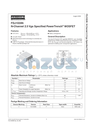 FDJ1028N datasheet - N-Channel 2.5 Vgs Specified PowerTrench MOSFET
