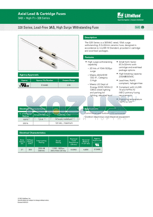 E10480 datasheet - 328 Series, Lead-Free 3AB, High Surge Withstanding Fuse