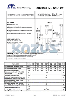 GBU1002 datasheet - GLASS PASSIVATED BRIDGE RECTIFIERS