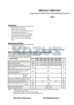 GBU1005 datasheet - Single Phase10.0AMP.Glass Passivated Bridge Rectifiers