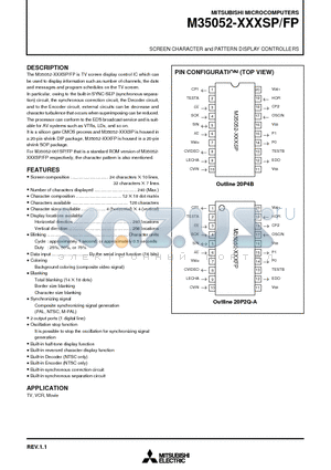 M35052 datasheet - SCREEN CHARACTER and PATTERN DISPLAY CONTROLLERS