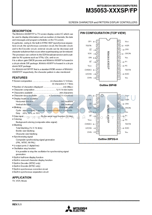 M35053-001FP datasheet - SCREEN CHARACTER and PATTERN DISPLAY CONTROLLERS