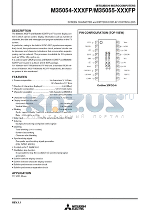 M35054-001FP datasheet - SCREEN CHARACTER and PATTERN DISPLAY CONTROLLERS