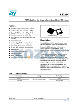 L6229QTR datasheet - DMOS driver for three-phase brushless DC motor