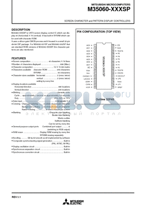 M35060-056SP datasheet - SCREEN CHARACTER and PATTERN DISPLAY CONTROLLERS