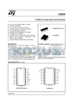 L6234 datasheet - THREE PHASE MOTOR DRIVER