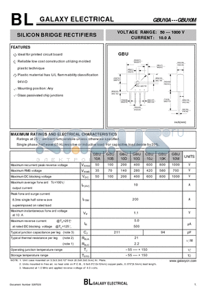 GBU10B datasheet - SILICON BRIDGE RECTIFIERS