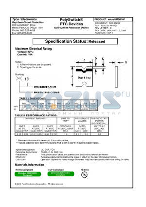 MICROSMD010F datasheet - PolySwitch^PTC Devices