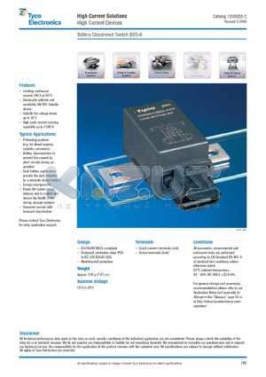 7-1414778-3 datasheet - Battery Disconnect Switch BDS-A High Current Solutions