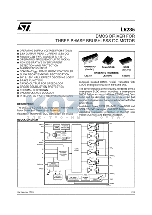 L6235PD datasheet - DMOS DRIVER FOR THREE-PHASE BRUSHLESS DC MOTOR