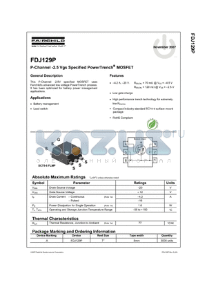 FDJ129P_07 datasheet - P-Channel -2.5 Vgs Specified PowerTrench MOSFET