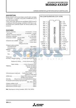 M35062-001SP datasheet - SCREEN CHARACTER and PATTERN DISPLAY CONTROLLERS