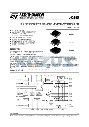 L6238SQA datasheet - 12V SENSORLESS SPINDLE MOTOR CONTROLLER